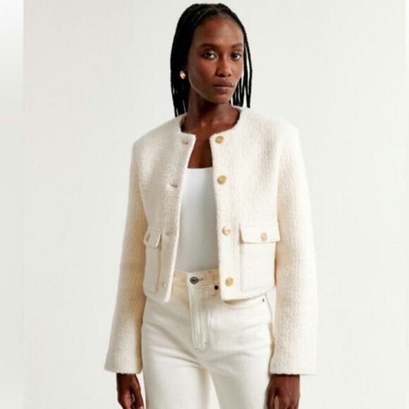 Abercrombie & Fitch Jackets & Blazers - Abercrombie Women's Collarless Boucle Jacket sz L